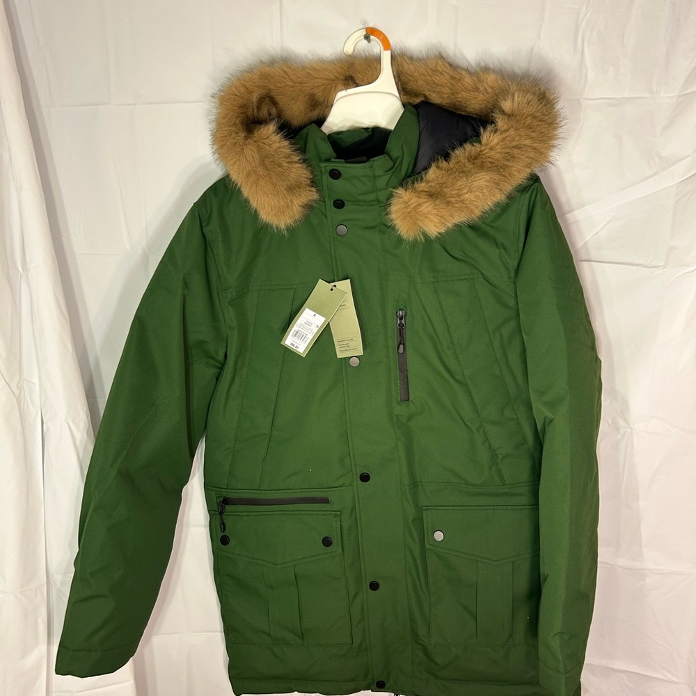 Goodfellow & Co Men's Olive Puffer Jacket with Faux Fur Hood - Picture 4 of 5